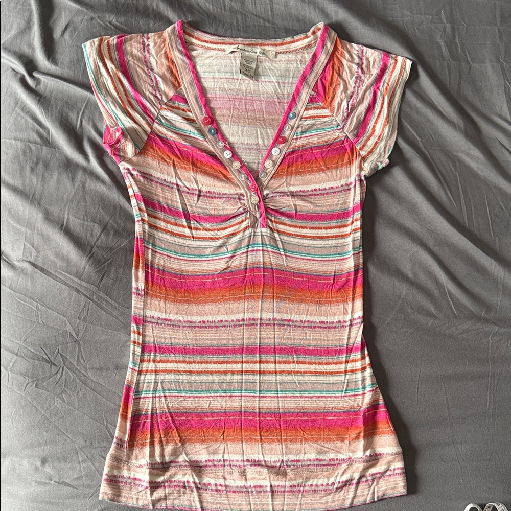 American Rag Boho Striped Short Sleeve Top – XS